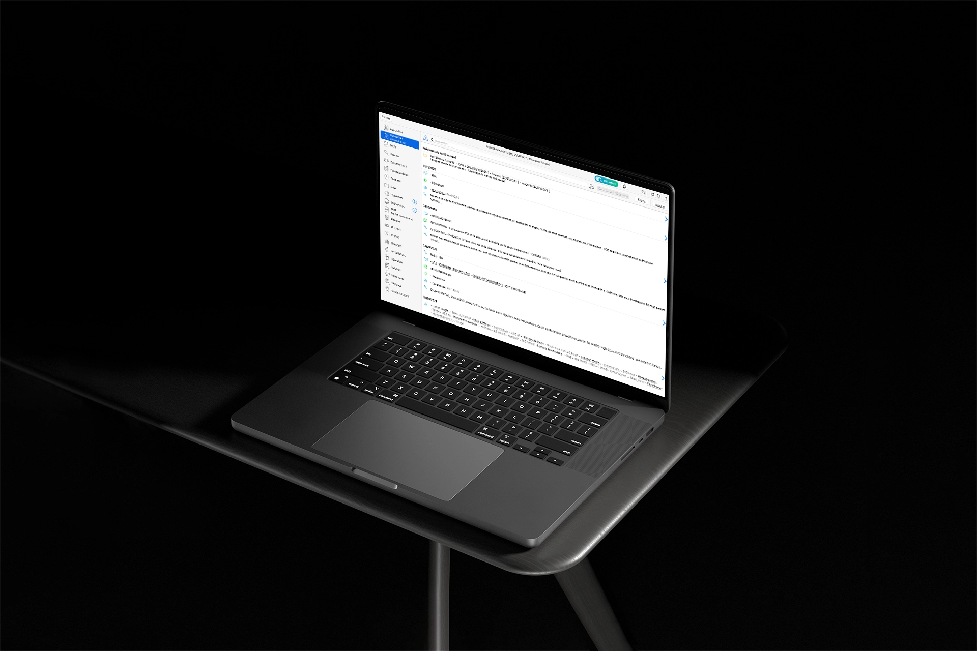 Vue du logiciel médical MediStory sur Mac